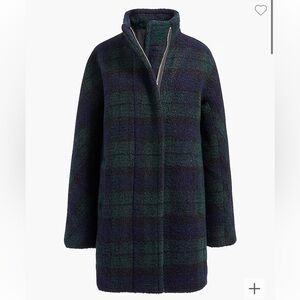 J. Crew New Bouclé City Coat Black Watch Plaid Size 2